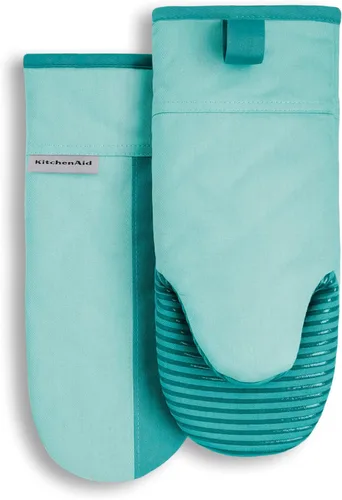 KitchenAid Beacon - Juego de guantes de horno antideslizantes de dos tonos, color cielo aguamarina, 5.75 x 13 pulgadas, 2 piezas