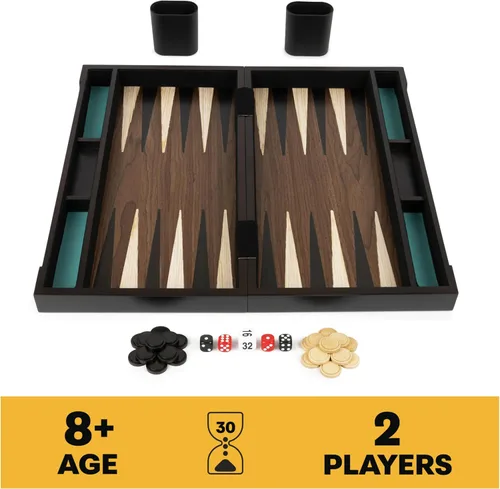 Miniatura 2 de Spin Master Games Legacy Deluxe Backgammon - Juego de mesa clásico de madera para 2 jugadores con tazas y dados, para niños y adultos de 8 años