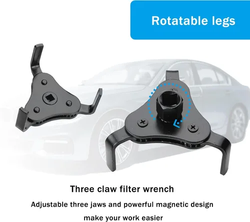 Miniatura 3 de 1 llave de filtro de aceite para automóvil, juego de cambio de filtro ajustable de 1/2 metal, multifunción, universal, de tres garras, accesorios