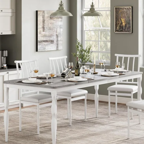 Miniatura 8 de Mesa de comedor rectangular para 6, 71 pulgadas, mesa de cocina rústica de granja con mesa grande, mesa de comedor larga de madera con patas