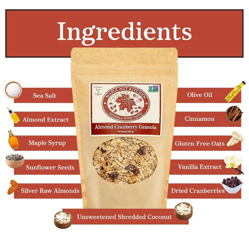 Miniatura 4 de Maple Nut Kitchen Granola de almendras y arándanos, sin gluten y vegana, mezcla abundante con avena, almendras y arándanos, 10 onzas