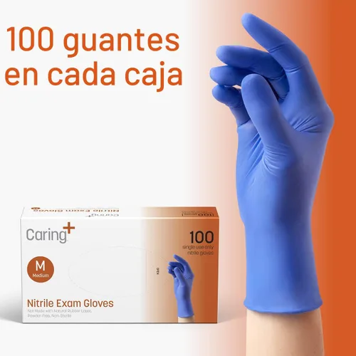 Miniatura 5 de Guantes de examen de nitrilo Caring, azules, sin polvo, guantes desechables para atención médica, primeros auxilios, limpieza, preparación de Medium