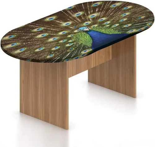 Miniatura 9 de XISUNYA Mantel ovalado ajustable, mantel de poliéster elástico de pavo real, mantel ajustable con estampado de flor de primavera japonesa, se adapta