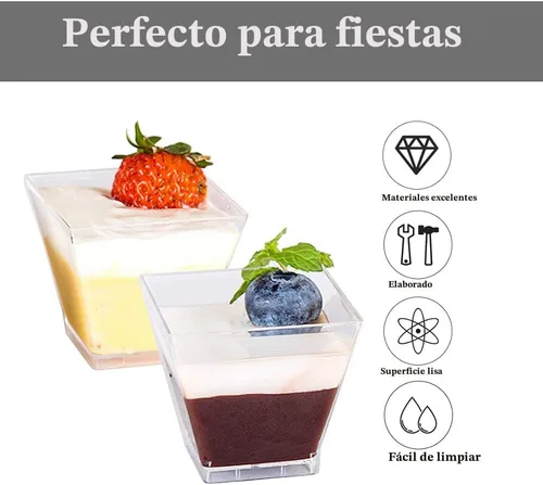 Miniatura 3 de Jnnzzggu 50 piezas de tazas de postre cuadradas de plástico mini, tazas de aperitivo de parfait de 3.5 oz de plástico transparente para postres