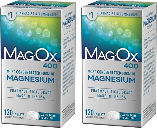 Mag-Ox - Suplemento de magnesio, óxido de magnesio de grado farmacéutico, forma más concentrada de magnesio, 483 mg, 240 tabletas (2 paquetes de 120