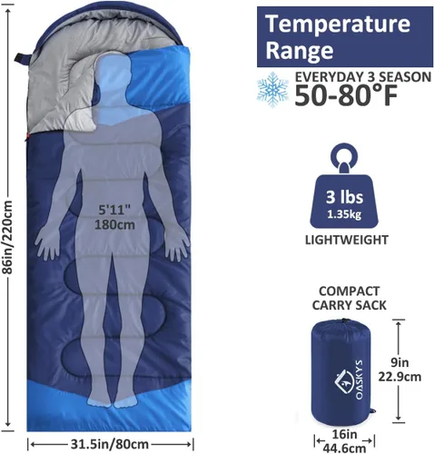Miniatura 2 de Oaskys - Saco de dormir para acampar, para 3 estaciones, clima cálido y fresco, verano, primavera, otoño, ligero, resistente al agua, para adultos