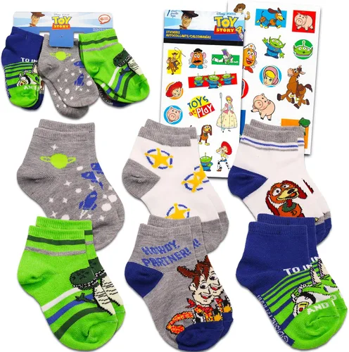Disney Calcetines de Toy Story para niños, paquete con 6 pares de calcetines de Toy Story para niños pequeños de 4 a 7 años, calcomanías de