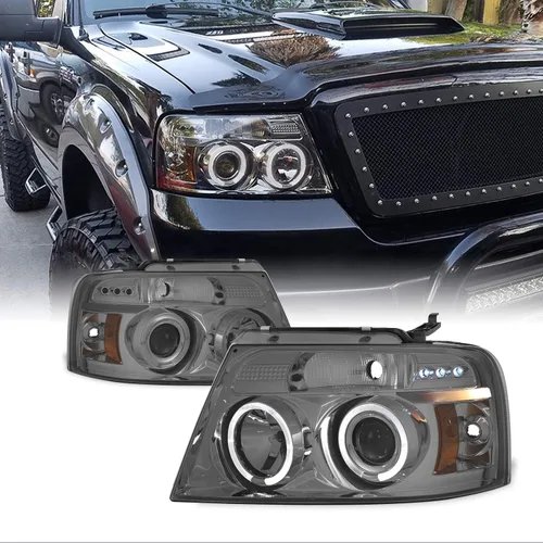 Miniatura 10 de AKKON - Para 04-08 Ford F150 F-150 Pickup Faros delanteros de repuesto LED G2 de halo dual con proyector, color negro ahumado Carcasa negra ahumada.