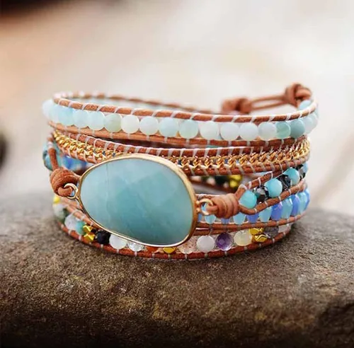 Miniatura 75 de ZOSOJONA - Pulseras bohemias hechas a mano de piedra natural, que dan vuelta, con cuentas de cristal de turquesa
