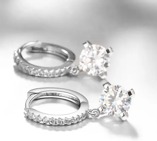 Miniatura 4 de Aretes de gancho de cristal vidriante de plata y oro de 18 quilates