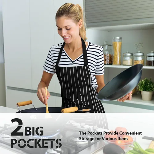 Miniatura 4 de VALOME Paquete de 2 delantales de cocina, delantales para cocinar con 2 bolsillos, correa ajustable unisex para el cuello, delantales de chef