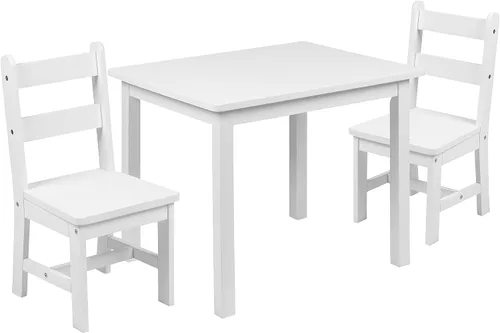 Flash Furniture Kyndl - Juego de mesa y silla de madera maciza para niños, sala de juegos, dormitorio, cocina, juego de 3 piezas, color blanco