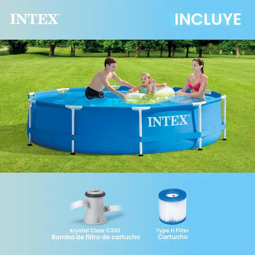 Miniatura 5 de INTEX 28201EH Juego de piscina sobre el suelo con marco de metal: 10 pies x 30 pulgadas - Incluye bomba de filtro de cartucho de 330 GPH