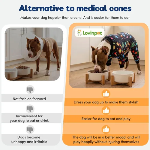 Miniatura 6 de LovinPet Mamelucos para perros grandes: pijama para perros grandes, poscirugía/cuidado de heridas, tela elástica ligera, estampado negro