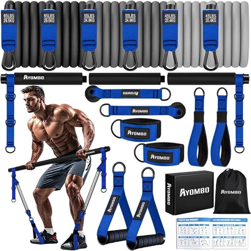 Miniatura 8 de Ayombo Pilates Equipment, Heavy Duty Pilates Bar Kit with Resistance Bands, Portable Gym Adjustable Exercise Bands, Home Squat Training, Arm, Abs