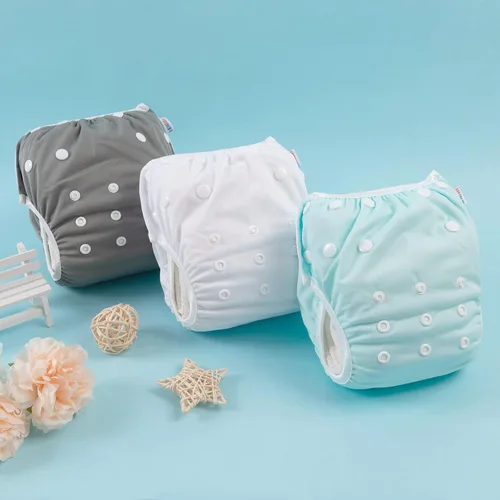 Miniatura 130 de Alva, Pañales de bebé para nadar, paquete de 2 unidades, talle único, reutilizable, lavable y ajustable de 0 a 36 meses. Tamaño de 10 a 40 lbs