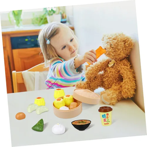 Miniatura 3 de Ipetboom Juego de 2 juegos de comida de juguete, juego de cocina, 26 piezas de desayuno chino al vapor, juego de comida para niños, familia, juego
