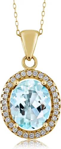 Miniatura 18 de Gem Stone King Collar con colgante de plata chapada en oro amarillo de 18 quilates de 0.433 x 0.354 in con piedra natal ovalada para mujer