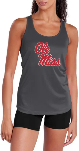 Miniatura 419 de Camiseta deportiva sin mangas oficial de la NCAA Collegiate para mujer, con espalda cruzada, logotipo primario, colección carbón