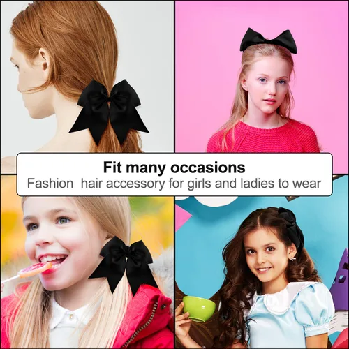 Miniatura 5 de 2 paquetes de lazos grandes para animadoras de 8 pulgadas con soporte para coleta, lazos grandes para el cabello para uniformes de sóftbol para Negro
