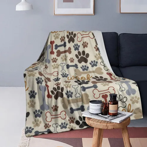 Miniatura 6 de Manta de Franela de Forro Polar con Estampado de Patas y Huesos de Perro, Mantas de Felpa Suave para Sofá, Sillón, Dormitorio, Regalo 50"X40