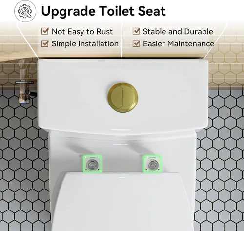 Miniatura 8 de HOROW T0338WG Inodoro de una pieza con botón dorado, inodoro alargado con asiento de comodidad, altura para silla ADA 17.3", descarga doble 0.8/1.28