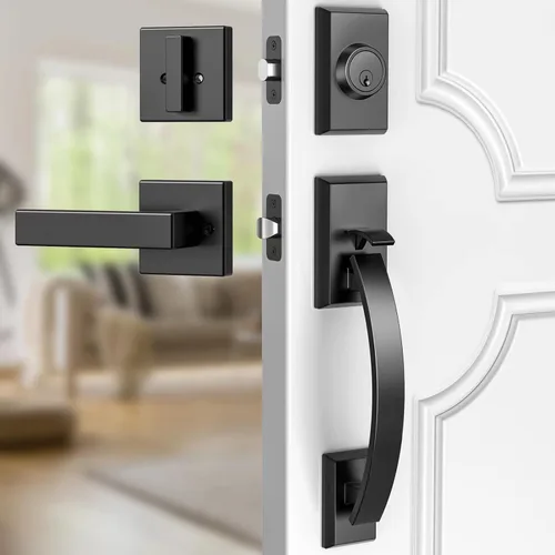 Miniatura 11 de Manija de puerta delantera negra ajustable 12.7 pulgadas manija de entrada exterior pesada reversible Manija de puerta negra