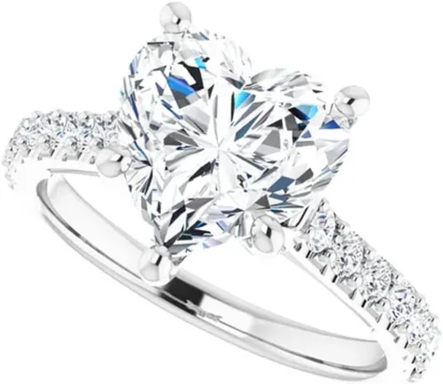 JEWELERYIUM - Anillo de compromiso de moissanita incoloro de 3 quilates con corte de corazón, juego de anillos de boda y novia, estilo halo
