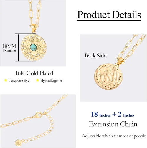 Miniatura 4 de Aobei Pearl Collar chapado en oro de 18 quilates con dije de cruz de corazón, corazón, estrella, león, mal de ojo, amor, medallón, clip de papel