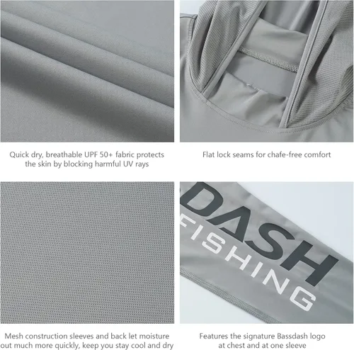 Miniatura 5 de BASSDASH UPF 50+ - Sudadera con capucha para hombre, protección solar UV, manga larga, rendimiento