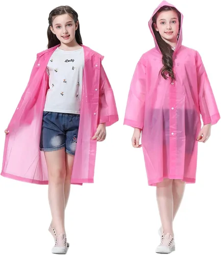 Miniatura 8 de Poncho de lluvia para niños Impermeable, Paquete de 2-5 Abrigos de lluvia reutilizables de EVA para niños y niñas de 6-14 años, Equipo de chaquetas