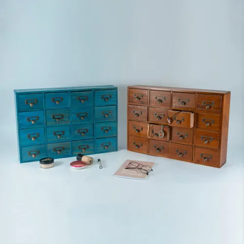 Miniatura 6 de Gabinete de boticario con 16 cajones con mesa, baúles y gabinetes de boticario, gabinete para catálogo de tarjetas de biblioteca, caja de Azul