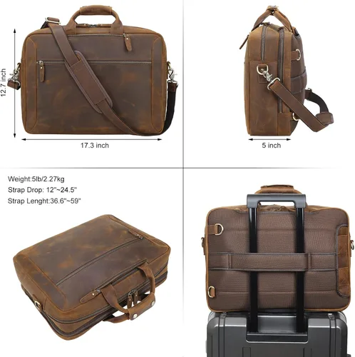 Miniatura 5 de TIDING Mochila de cuero para laptop de 15.6 pulgadas, maletín convertible de negocios, bolso bandolera de hombro, color marrón