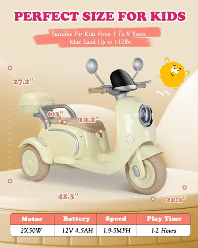 Miniatura 6 de Moto eléctrica de 12 V y 2 plazas para niños, moto de paseo con control remoto, caja de almacenamiento, música, luz LED, claxon, motor de 2x50W
