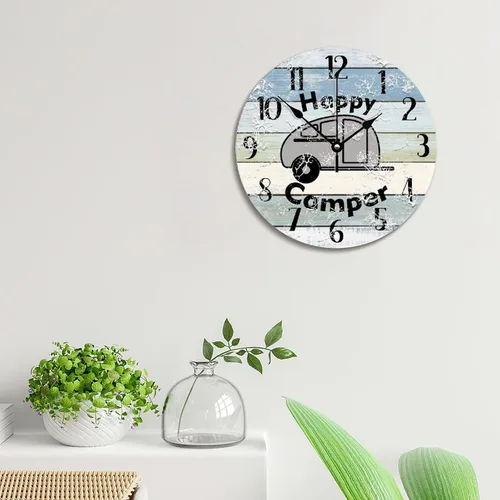 Miniatura 3 de ArogGeld Happy Camper - Reloj de pared de madera para campamento de verano, 10 pulgadas, silencioso, sin tictac, funciona con pilas, para sala