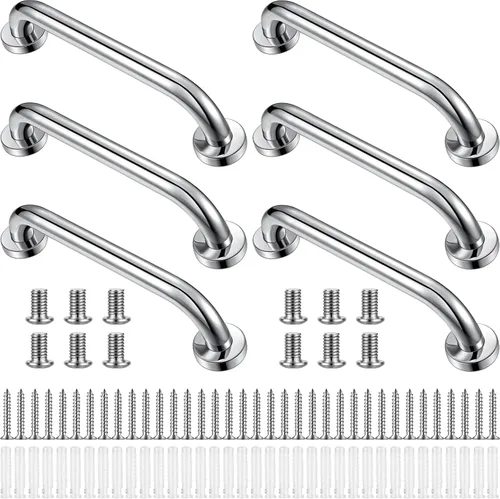 Miniatura 8 de Therwen Paquete de 6 barras de agarre para bañeras y duchas, barras de apoyo de ducha para personas mayores, acero inoxidable, discapacitados