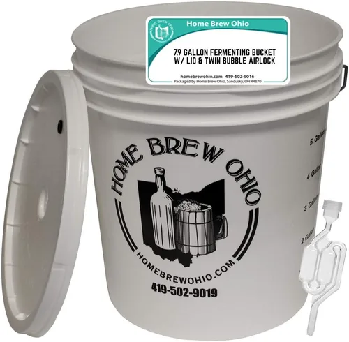 Miniatura 2 de Home Brew Ohio Cubo de fermentación de 7.9 galones con tapa con ojales y esclusa de aire de doble burbuja