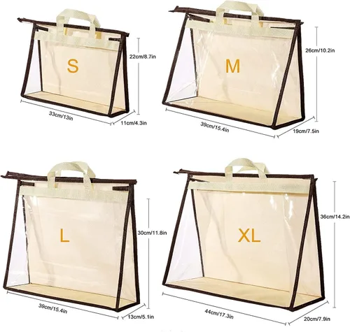 Miniatura 6 de Bolsas de almacenamiento transparentes para armario, bolsa de almacenamiento colgante con cremallera para bolsos, XL, 4 unidades Beige