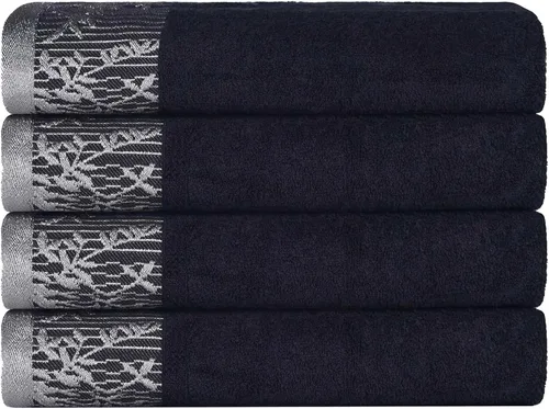 Toallas de baño de algodón Superior (juego de 4), con borde jacquard floral dobby, toalla de cuerpo para baño, baño para invitados, spa, resort,