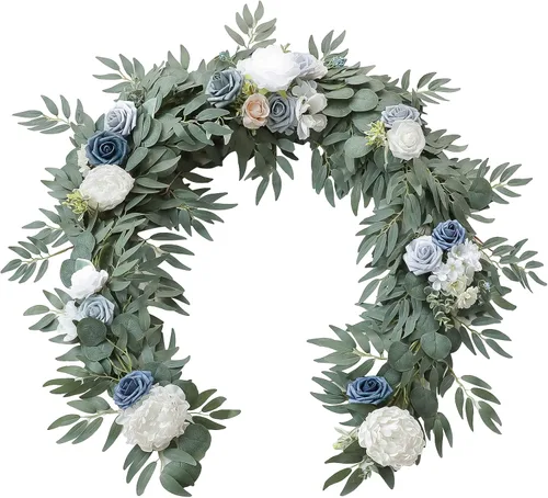 Miniatura 8 de Floroom Guirnalda de eucalipto artificial de 6 pies con flores, vegetación falsa, guirnalda de vid floral sintética para decoración de mesa, centros