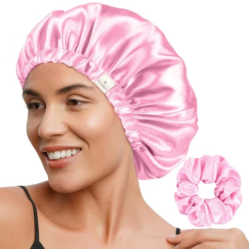 Miniatura 19 de YANIBEST Gorro de satén ajustable de doble capa para dormir, gorro para el cabello para mujeres con cabello rizado natural, color salvia