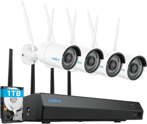 Sistema de cámara de seguridad REOLINK de 5MP, Wi-Fi de doble banda 5/2.4GHz, NVR de 16 canales con HDD de 1TB, ampliable a 8TB, cámaras de material