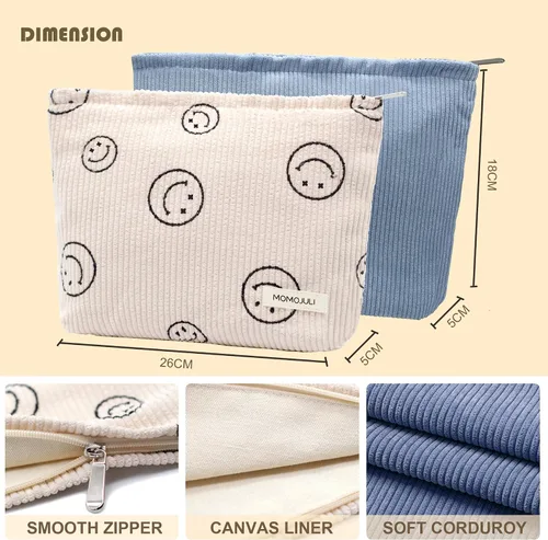 Miniatura 4 de Bolsa de maquillaje de pana, bolsa cosmestic de gran capacidad para mujeres y mujeres, organizador de maquillaje estético, accesorios con cremallera