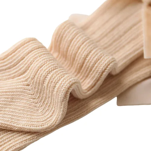Miniatura 9 de Kayotuas Calcetines altos hasta la rodilla con lazos, calcetines de uniforme con volantes de tubo largo, calcetines de punto acanalado para bebés