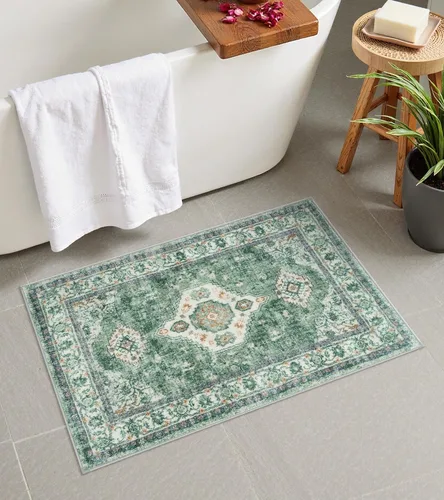 Miniatura 20 de Seavish Alfombra de baño bohemia, vintage, envejecida, absorbente, pequeña, antideslizante, lavable, para fregadero, ducha, tocador, suave, cómoda