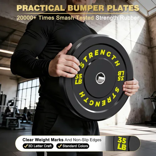 Miniatura 4 de Juego de Pesas Olímpicas de Parachoques de Goma - Placas de Barra de 2 Pulgadas para Entrenamiento de Fuerza en Gimnasio Casero