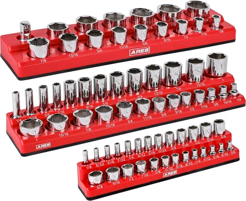 Miniatura 23 de ARES 70236 - Organizador magnético para 16 vasos SAE de 1/2 pulgada, para 15 vasos y 1 adaptador para vaso, mantiene tu caja de herramientas