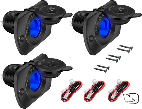 Miniatura 10 de DaierTek Enchufe de encendedor de cigarrillos de automóvil de 12 V hembra de 12 voltios de repuesto con LED azul impermeable para barco, scooter