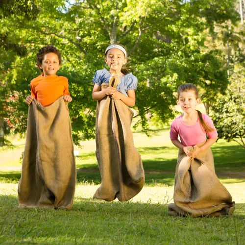 Miniatura 6 de Paquete de 12 bolsas de arpillera de 24 x 40 pulgadas, sacos grandes de arpillera para juegos de césped al aire libre para días festivos