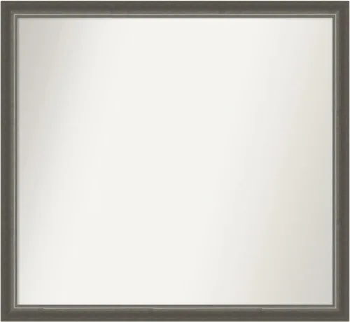 Miniatura 208 de Amanti Art Espejo de baño plateado para sobre fregadero, 25 x 25 pulgadas, espejo de tocador cuadrado estrecho de níquel cepillado, marco de madera